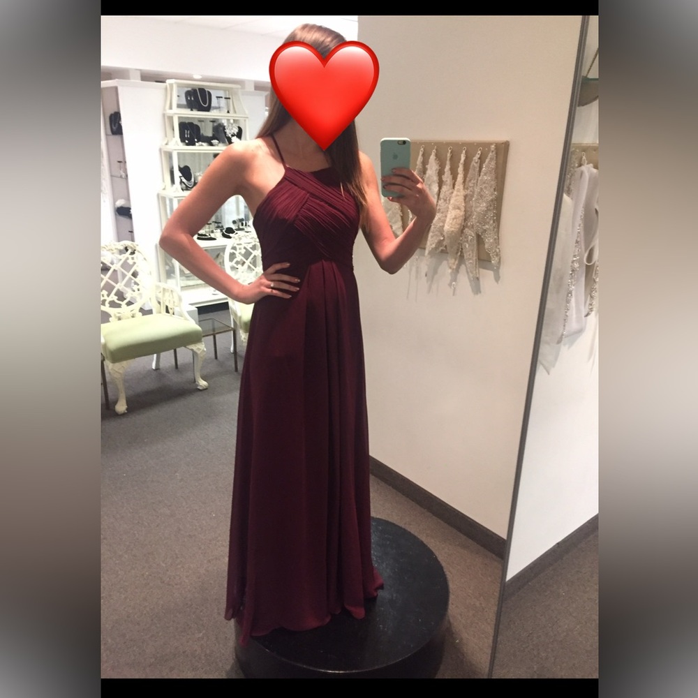 Bill Levkoff 7001 Burgundy Halter Maxi Dress